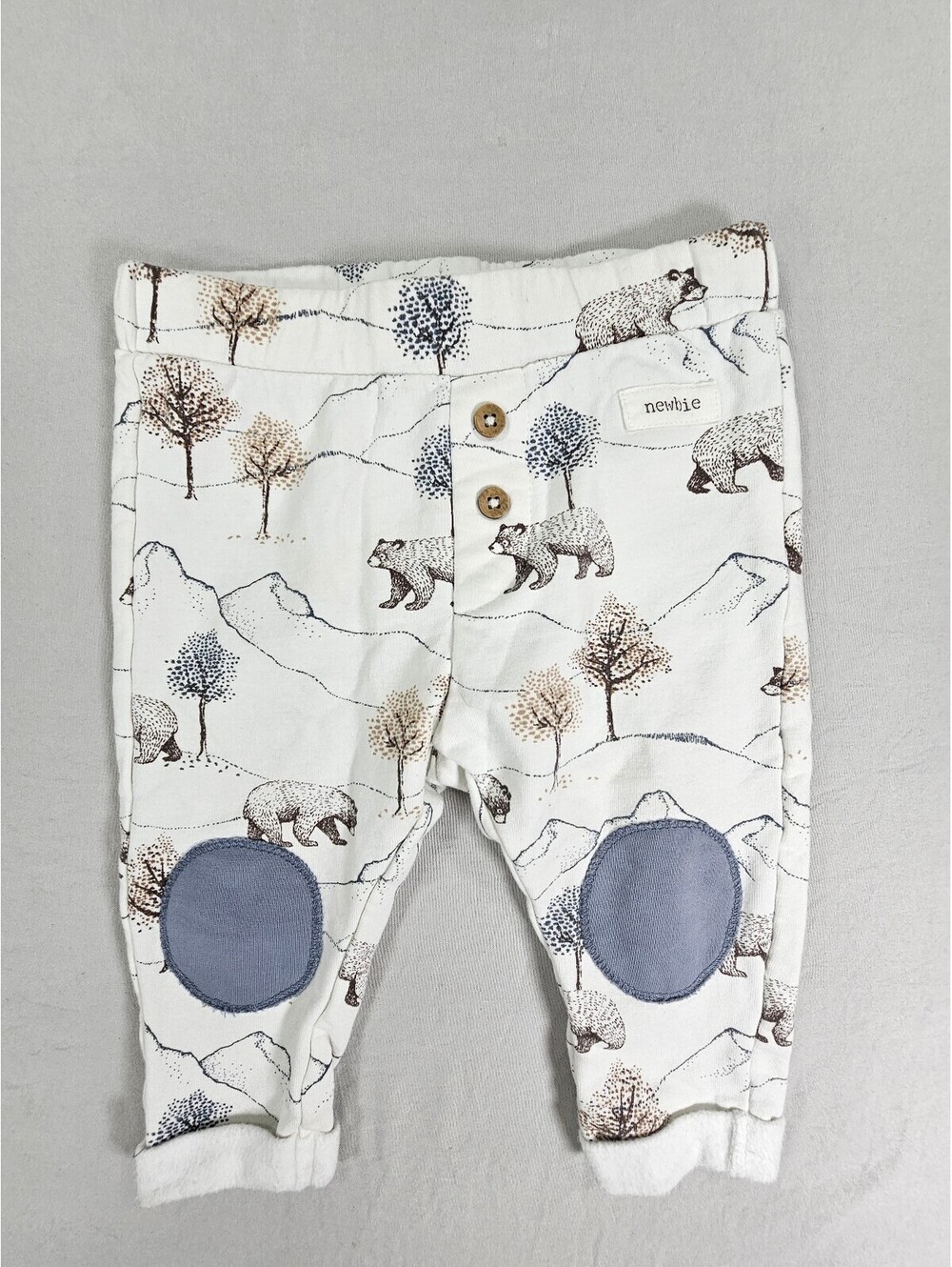Newbie Baby Bear Print Cotton Pants with Knee Patches. Size 4-6 months